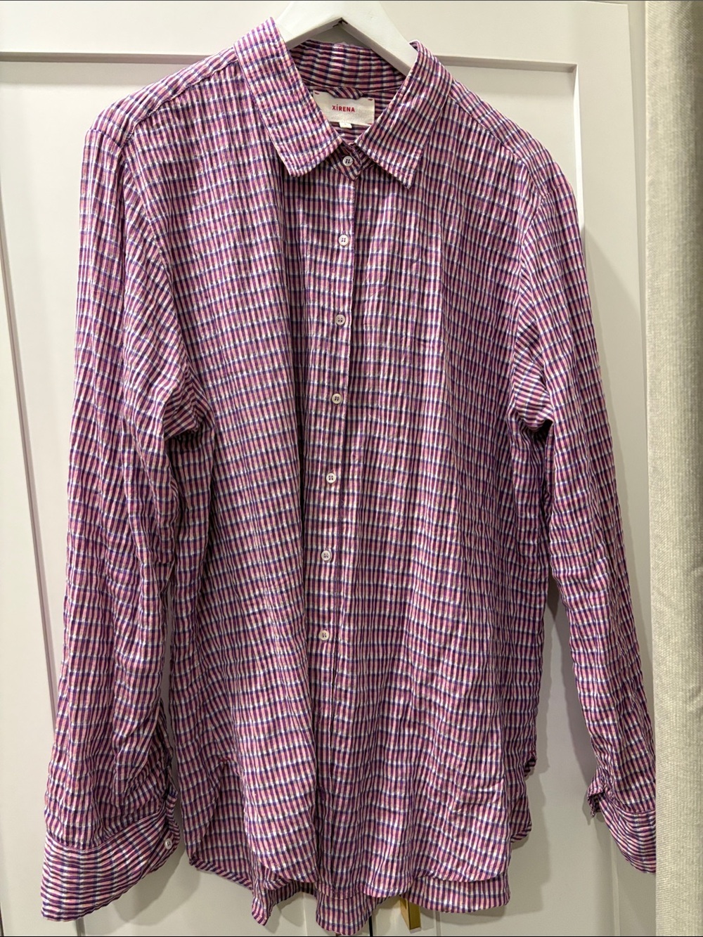 XiRENA Long-Sleeve Check Shirt in Pink and Blue
